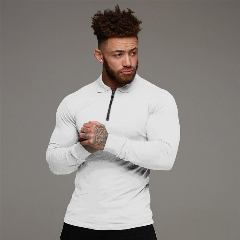 Muscle Herren Poloshirts Herren Langarm Revers Fitness PoloT-Shirts_voghion.com
