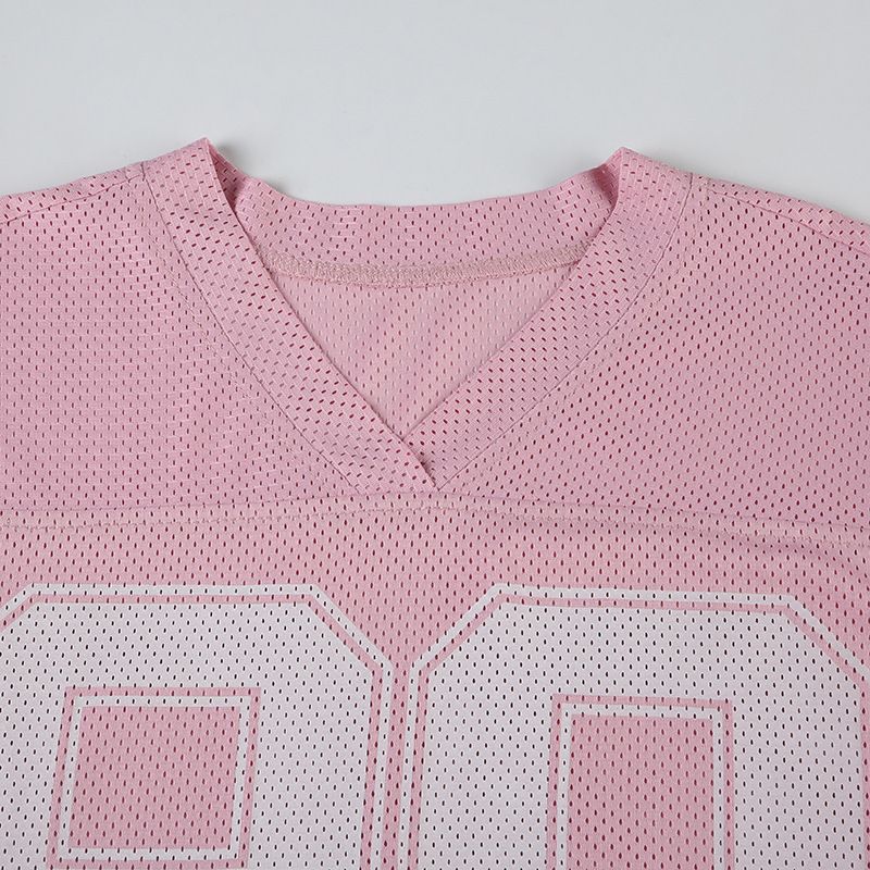 Abbigliamento da donna, stile street style, stile hottie, maglietta oversize con stampa di lettere, maniche corte, scollo a V, ampia e sottile, basic_voghion.com