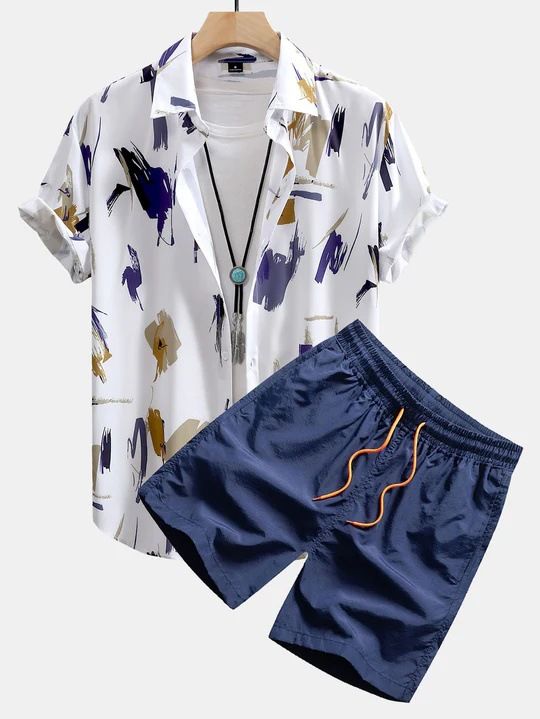 Men's Casual Loose Short Sleeve Shirt And Shorts Hawaiian Set Xiyin 3D Digital Print_voghion.com