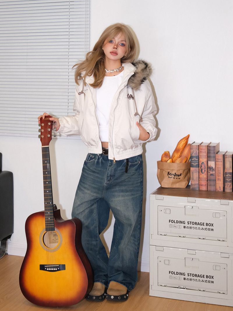 BANGU National Trend American Style Detachable Fur Collar Cotton Jacket Niche Design Warm Padded Casual Versatile Coat_voghion.com