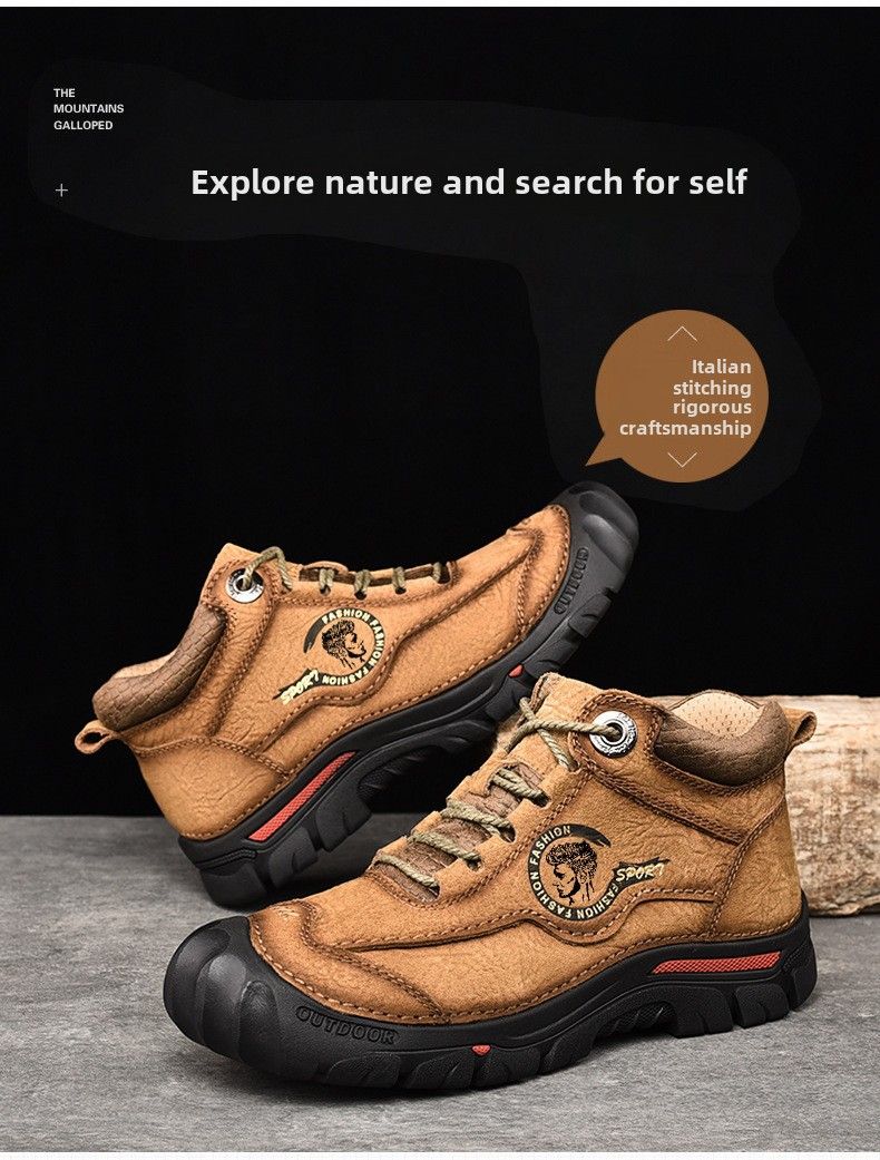 Neue High-Top-Schuhe mit Baumwollpolsterung, Herrenschuhe, High-Top-Schuhe mit Fleecefutter, warme Lederschuhe, wasserdichte Freizeitschuhe für Outdoor-Sportarten, rutschfeste Wanderschuhe_voghion.com