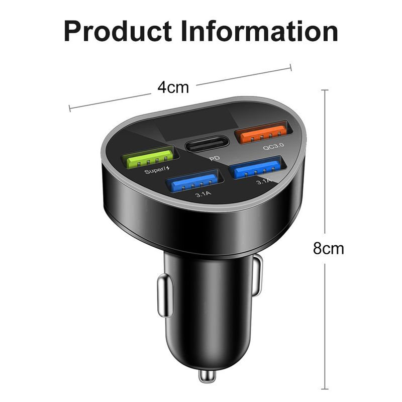 Music Festival  66W super fast in digital display 5-port with voltage charger, one to five multi port car charging_voghion.com