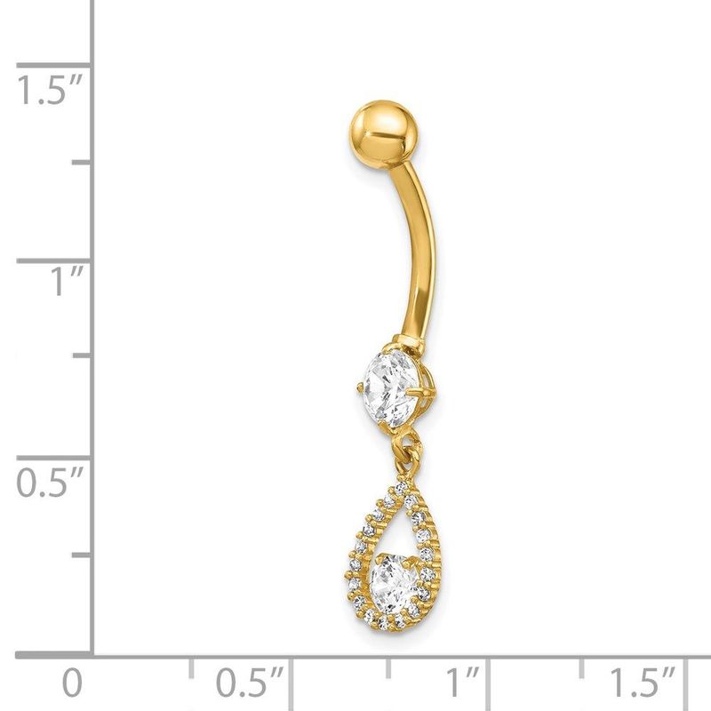 14K 14 Gauge CZ Teardrop Dangle Belly Ring_voghion.com