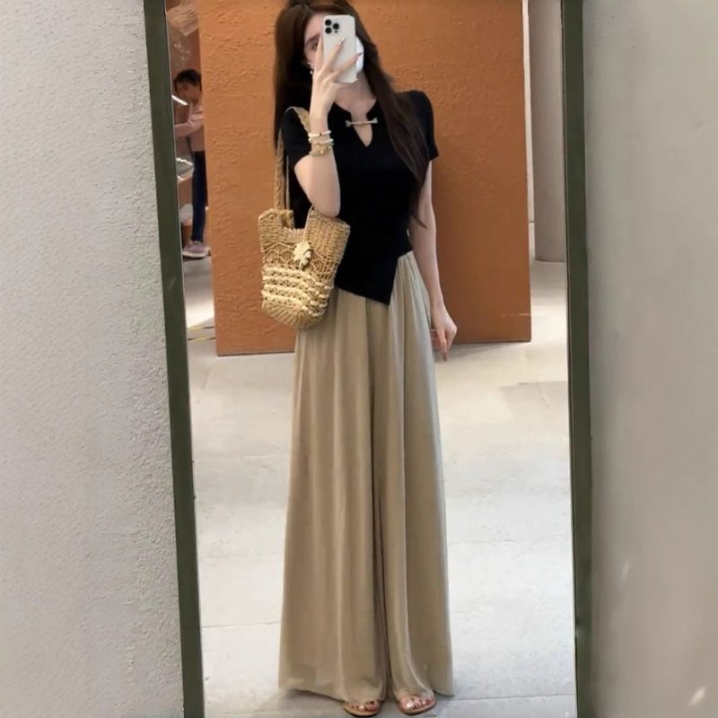 Tenue d'été pour femmes de grande taille, nouveaux vêtements pour femmes chinoises de style national, haut à jambes larges, pantalon et jupe, ensemble deux pièces_voghion.com