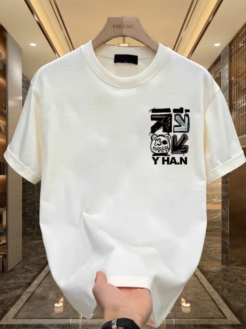 T-shirt à manches courtes en coton américain Pi Shuai imprimé petit ours européen haut à col rond ample tendance de la rue_voghion.com