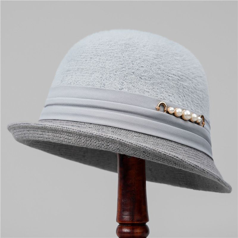 Middle-aged And Elderly Women's Bucket Autumn Winter Fashion Short Brim Rolled Edge Mom's Warm Knitted Fisherman Hat_voghion.com