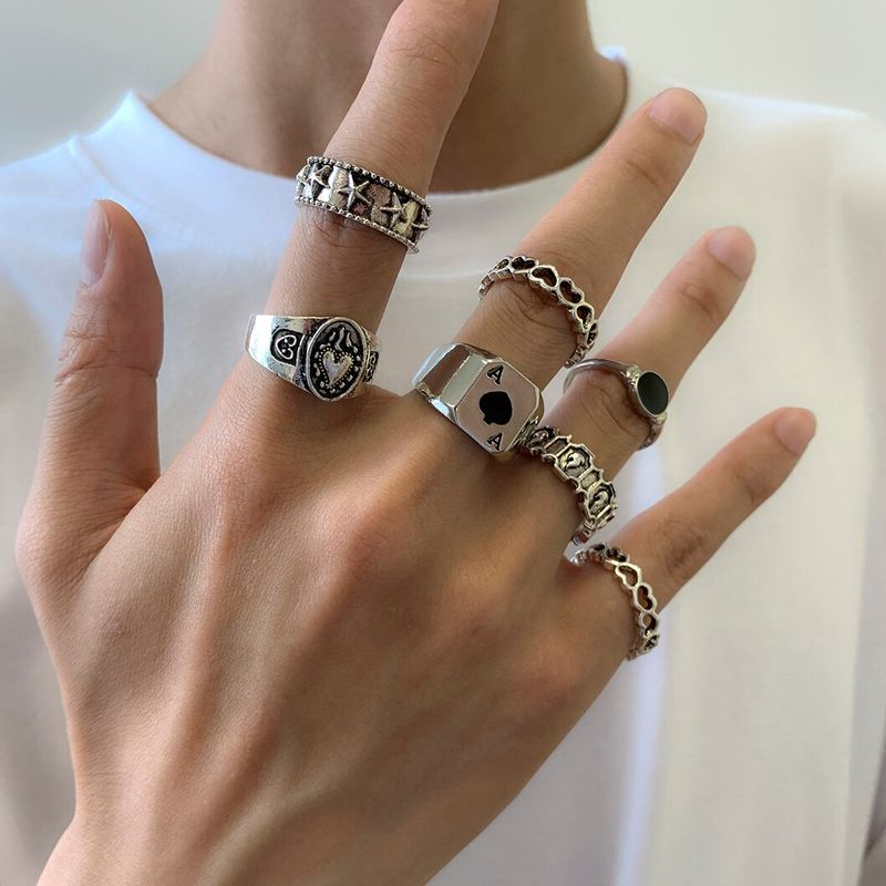 2025 Nieuwe aankomsten 7 stuks/set Goth gesneden hart poker antiek zilverkleurige ringen voor mannen vintage geometrische knokkel straat ring accessoires_voghion.com