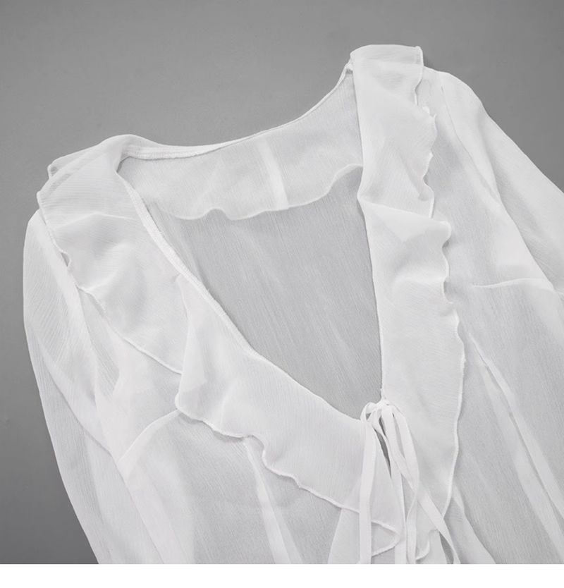 Bikini-Badeanzugbluse für Damen, schmal, sonnenfest, Kleidung für Strand und Meer, Oberbekleidung, einweichbar, lange Ärmel, Spitzengaze_voghion.com