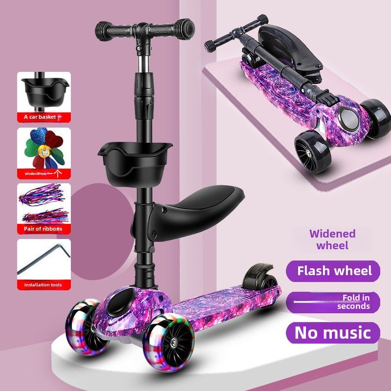 Scooter infantil dobrável de quatro rodas para crianças de 2 anos, 3 anos, 6 a 8 anos, 10 anos, scooter de uma peça_voghion.com