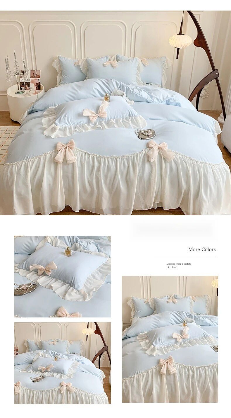 Parure de lit en coton chaud, avec nœud en cœur, romantique français, quatre pièces, Style princesse, nouvelle collection 2023_voghion.com