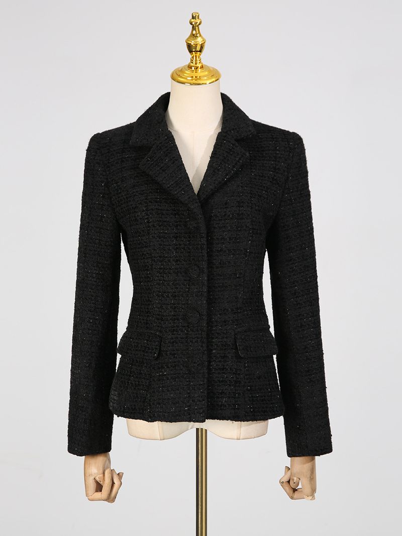 Conjunto elegante de duas peças com inspiração francesa - Blazer slim fit de manga comprida e vestido com fecho de um botão, roupa feminina para escritório e noite (preto, P/M/G)_voghion.com