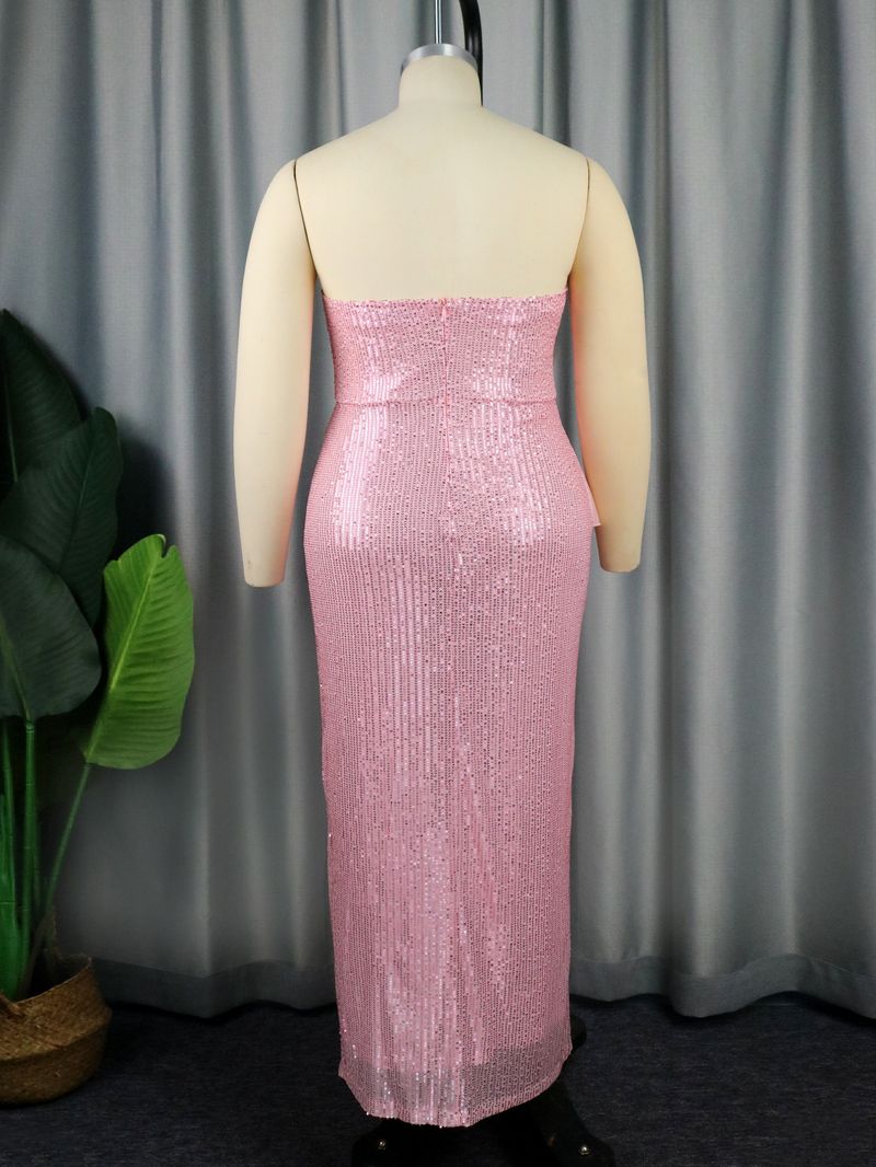 Damen Kleid mit Tube-Top und Schleife, einstufiger Rock, Bankett-Party-Stil_voghion.com