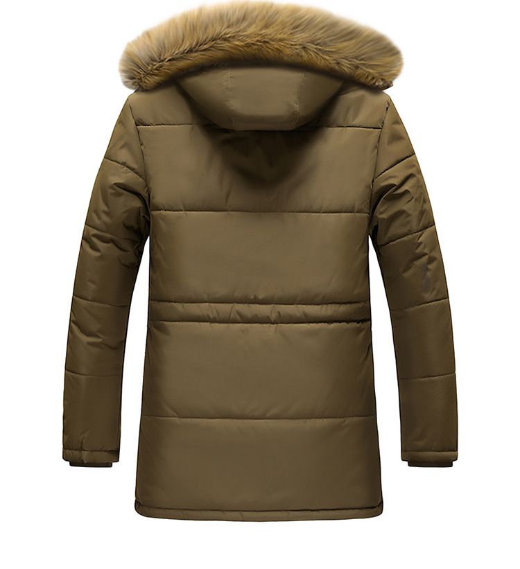 Giacca invernale con cappuccio da uomo con fodera in pile staccabile, caldo cappotto lungo per persone di mezza età e anziani, rivestimento esterno in poliestere leggero_voghion.com