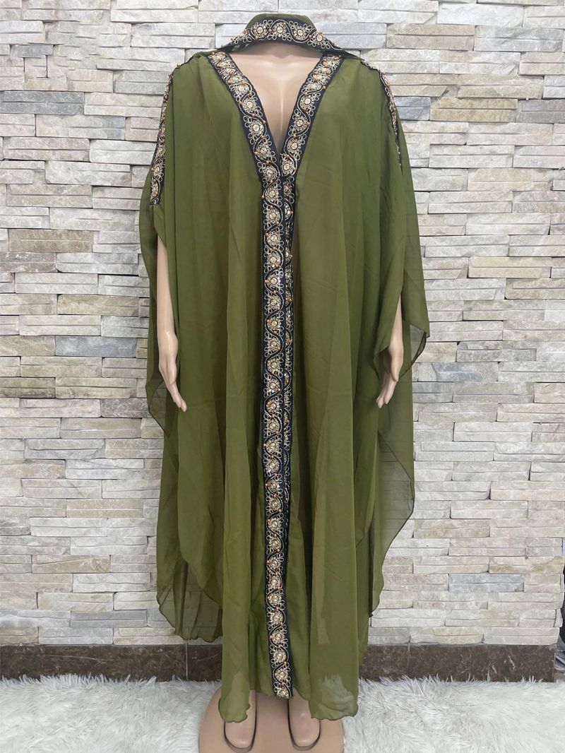Abbigliamento da donna, vestaglia in chiffon ricamata, scialle musulmano, mantello con cappuccio, manica a pipistrello, camicetta_voghion.com