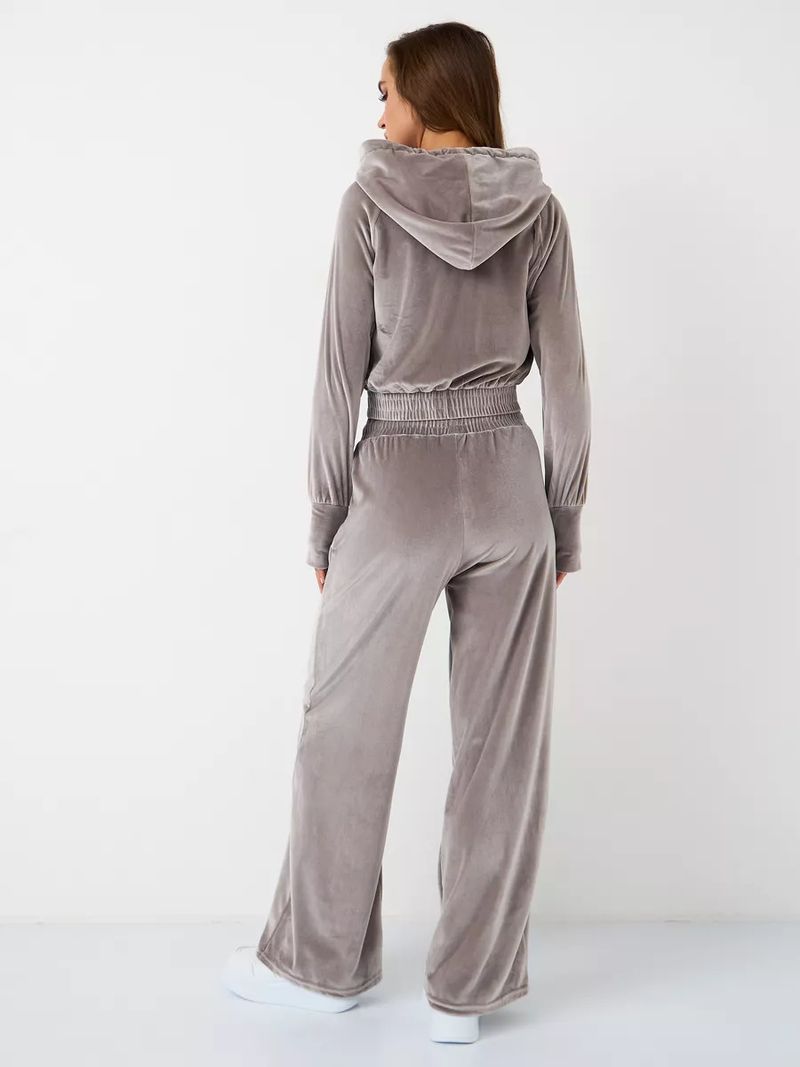 Fashion Casual Women's Solid Color Zipper Cardigan Silver Fox Fleece Sweatshirt With Drawstring Pants Two-Piece Set_voghion.com