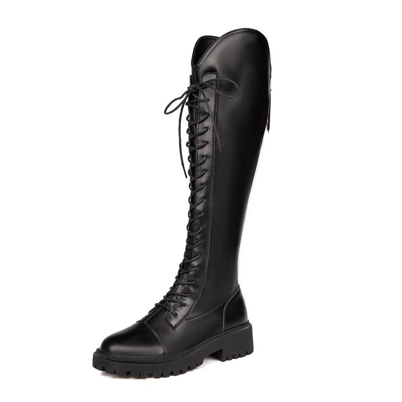 Overknee-Stiefel mit Fleecefutter für Damen, V-Ausschnitt, schlankmachende, dicke Stiefel mit hohem Schaft für Herbst und Winter, breite Wade_voghion.com