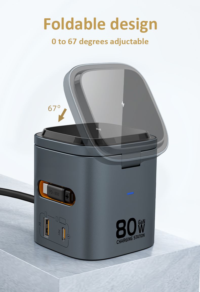 80W 6-in-1 Gan Station draadloze adapter met Type C PD 60W intrekbare oplaadkabel, snelle oplader voor iPhone-laptops_voghion.com