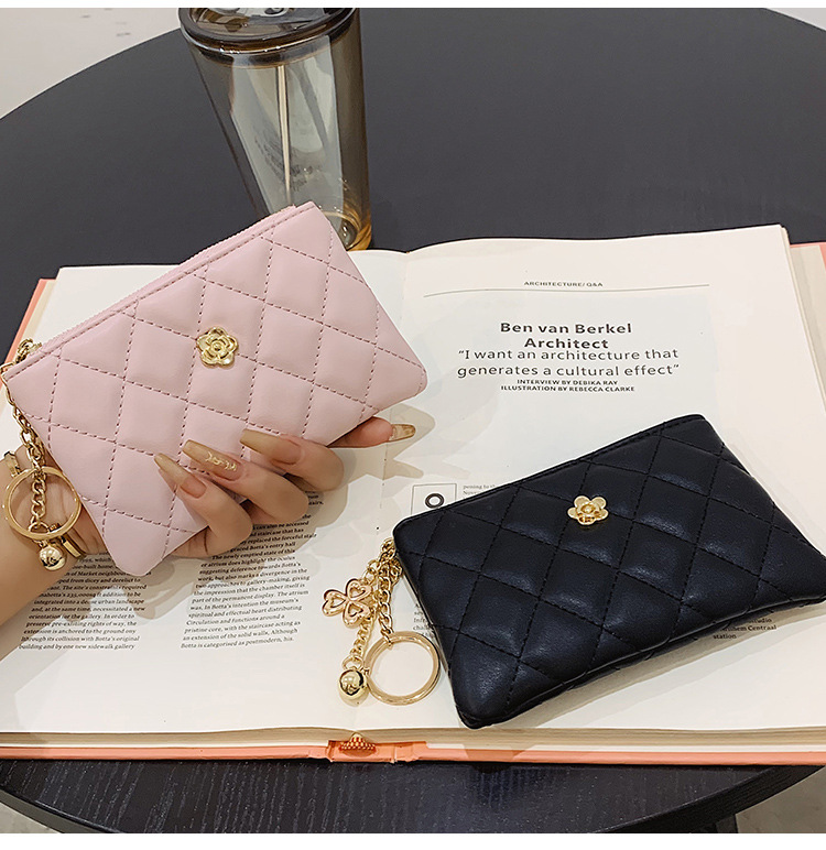 2023 kleine Brieftasche für Damen, kurzer Abschnitt, dünn, neuer Führerschein, Schlüsseltasche, Kartenhalter, Kamelie-Diamant-Reißverschluss, Münztasche_voghion.com