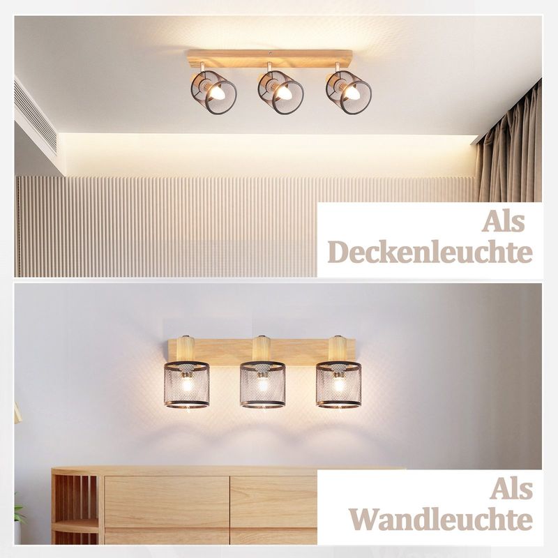 Glitzerlife Deckenstrahler 3 Flammig Weiß Deckenlampe Holz - Deckenleuchte E14 Moderne Deckenleuchte Schwenkbar 350° Max.25w Innen Holzoptik Spotlights Für Flur_voghion.com