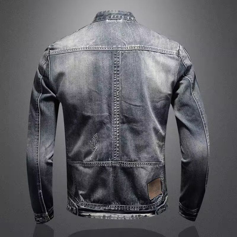Herrenbekleidung Mode Stehkragen Reißverschluss Revers Motorrad Jeansjacke Persönlichkeit Retro Sport Tops Herren Casual Trendy Mantel_voghion.com