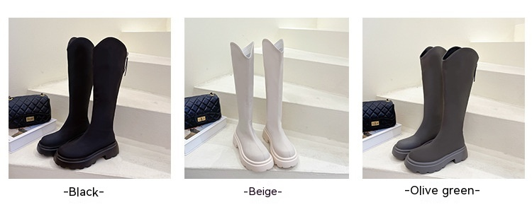 2023 Herbst/Winter Neue vielseitige koreanische Ausgabe Lange Stiefel Damen dicke Absätze schwarze französische Ritterstiefel dicke Sohlen_voghion.com