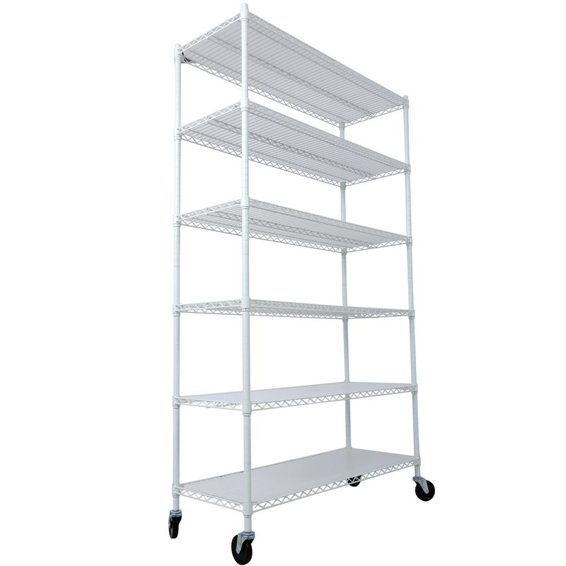 6 Tier 6000lbs Capacity NSF Metal Shelf Wire Shelving Unit, Heavy Duty Adjustable Storage Rack With Wheels & Shelf Liners For Commercial Grade Utility Steel Storage Rack, White - 84"H X 48"L X 20"D_voghion.com