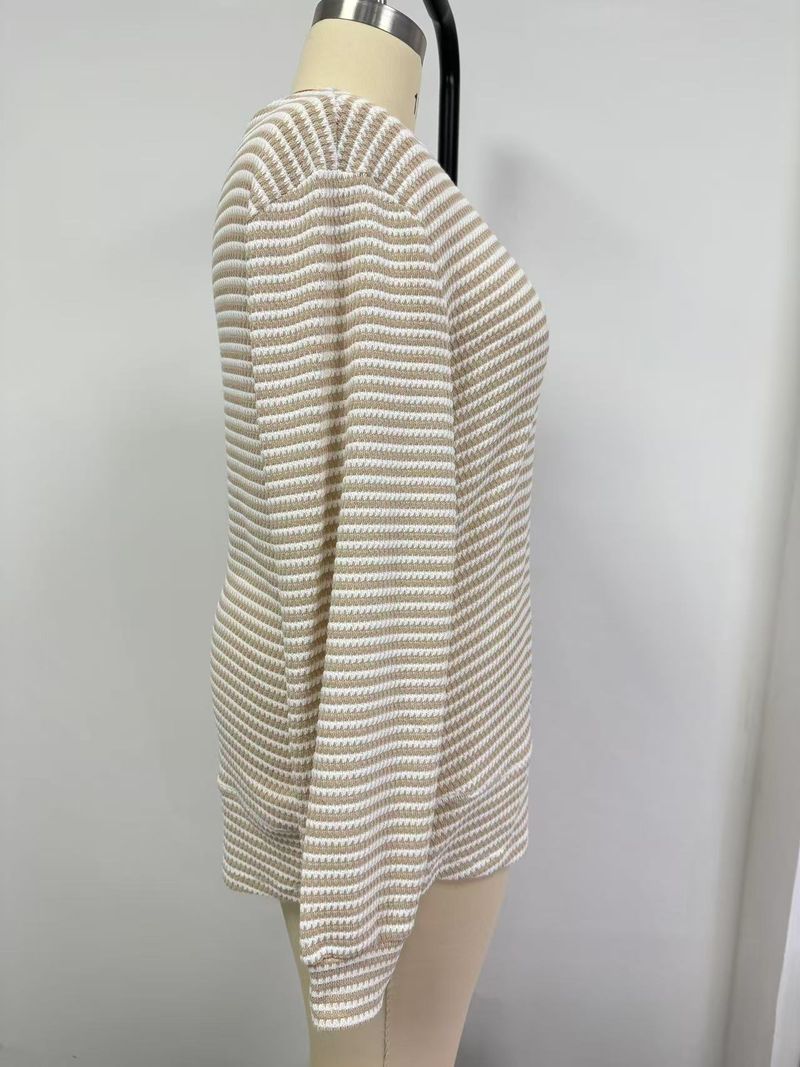 Maglione girocollo a maniche lunghe lavorato a maglia con motivo scozzese traforato, casual, autunno inverno 2025, da donna_voghion.com