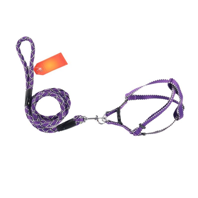 Solid Color Night Reflective Pet Leash Chest Harness Collar Set_voghion.com