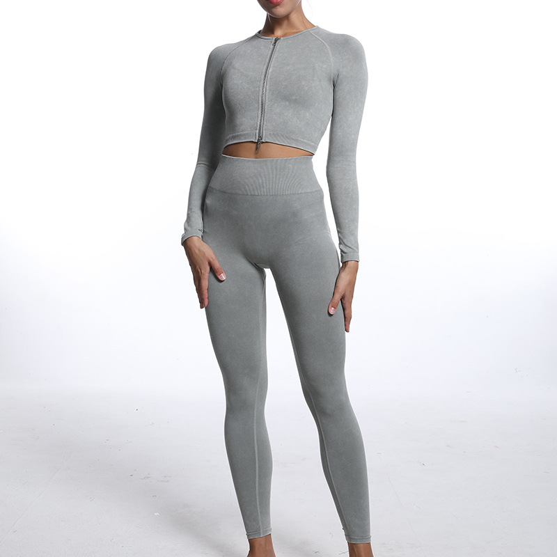 Pantalon de course serré à manches longues pour femmes, combinaison de yoga, de fitness, de fitness, avec fermeture éclair_voghion.com