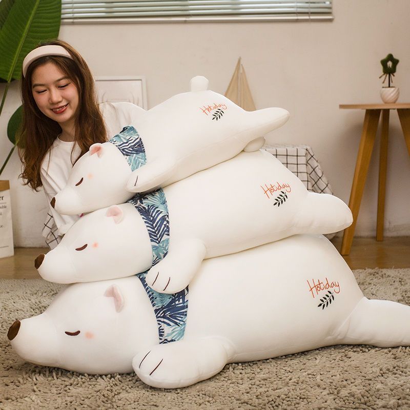 Eisbär Puppe Lange Kissen Plüsch Spielzeug Puppe Nette Schlafen Tuch Puppe Weiche Geschenk Mädchen_voghion.com