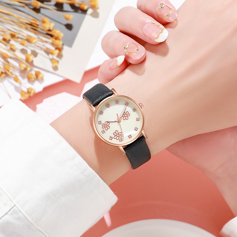 Nouvelle ceinture d'étudiant à fleur rose scintillante mignonne, montre à Quartz de Style Simple et à la mode_voghion.com