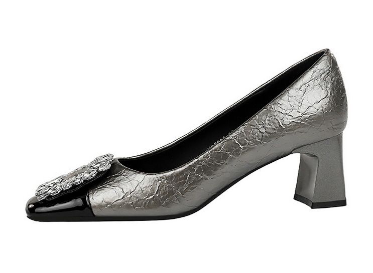 5299-K90 Wind Autumn/Winter New Women's Shoes Coarse Middle Heel Square Head Splicing For Slimming Single Shoe Water_voghion.com