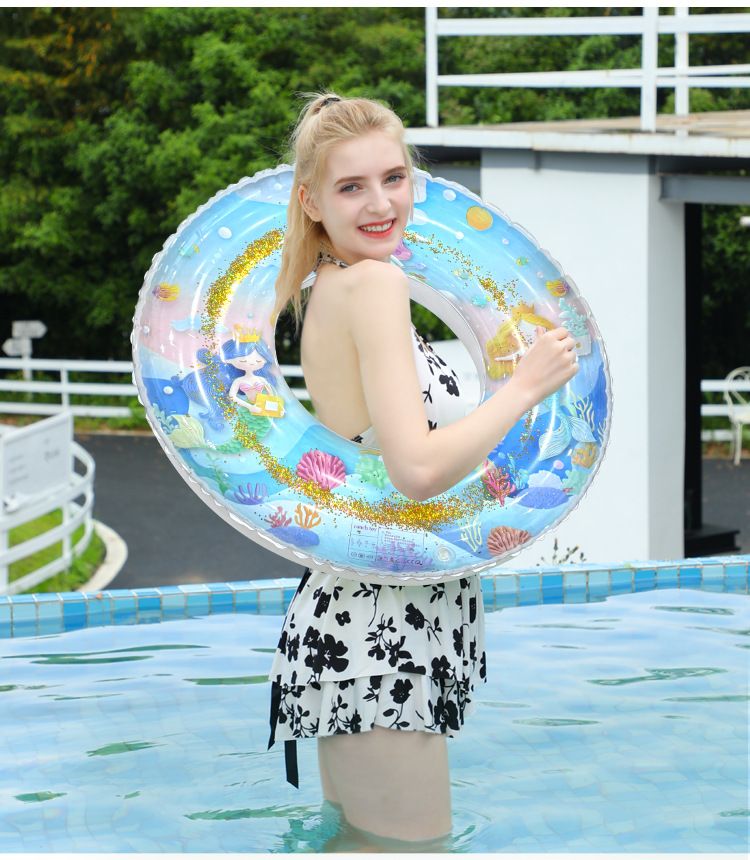 Mermaid Inflatable Pool Float - Thickened Eco-Friendly PVC Swim Ring With Glitter Scales (Non-Toxic Includes Repair Patch & Carry Bag)_voghion.com