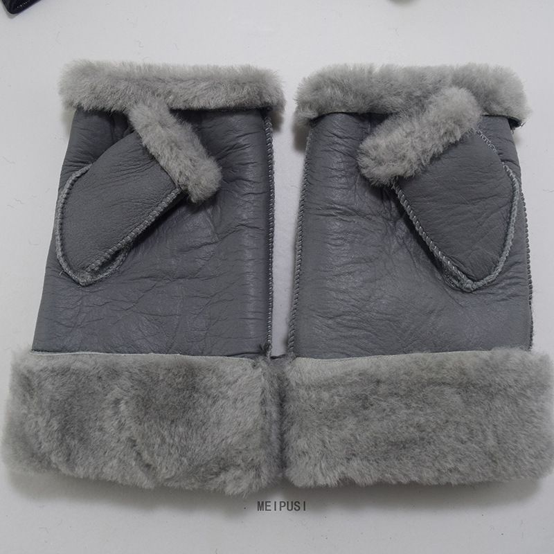 Gants d'hiver chauds en cuir véritable pour femme, demi-doigts, surface laquée, en peau de mouton, à la mode et pour l'extérieur_voghion.com
