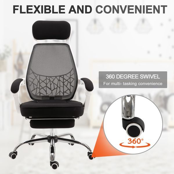 Vinsetto High Back Office Chair Swivel Black/White Adjustable Recliner With Footrest_voghion.com