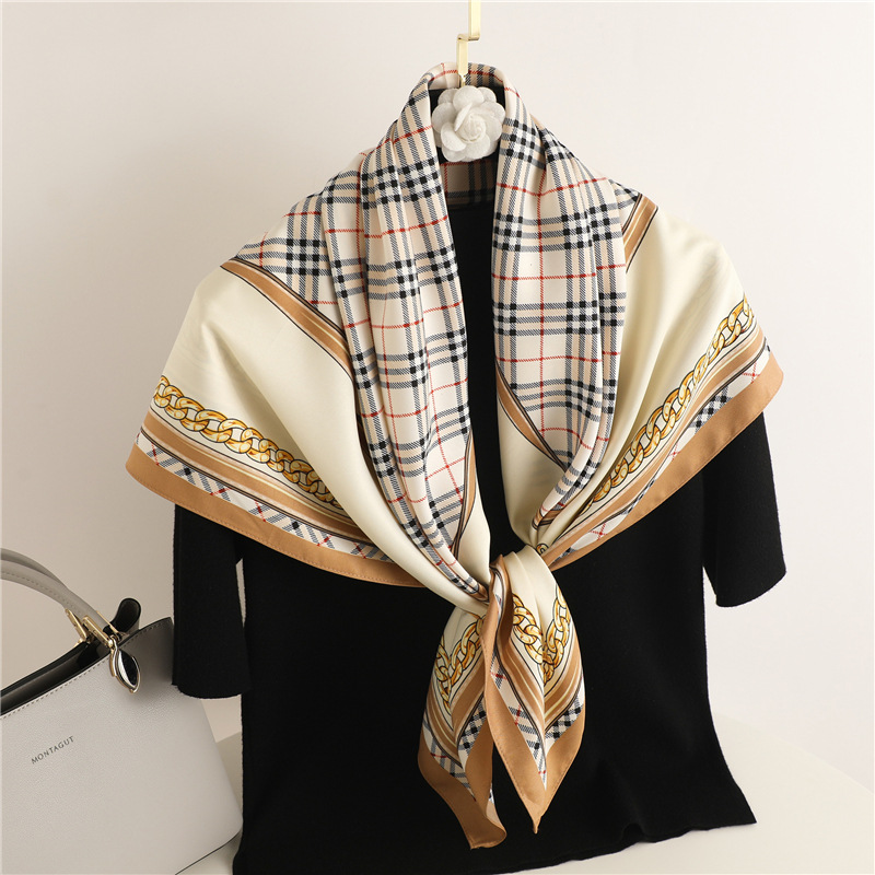 Simple black and white scarf Women's style animal stripe large shawl 90cm twill silk travel shawl scarf_voghion.com