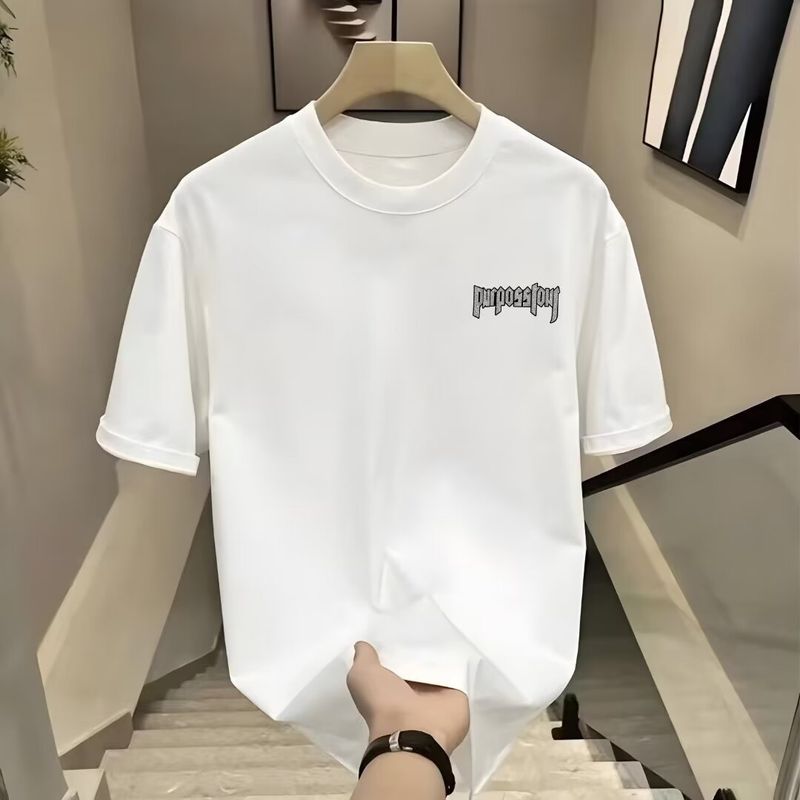 Sommer-T-Shirt für Herren aus reiner Baumwolle mit englischem Buchstaben-Print, kurzärmelig, halbärmelig, lässiges T-Shirt_voghion.com