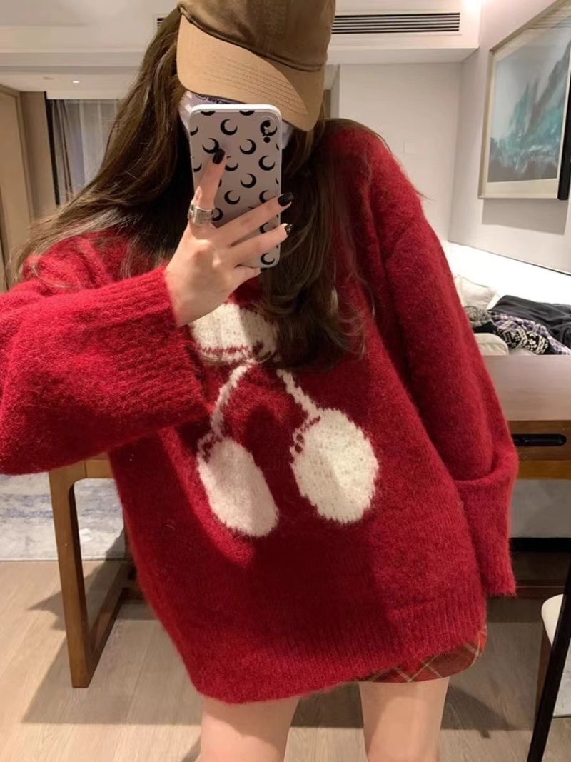Niche Design Embroidered Loose Lazy Style Wool Sweater Women's Base Layer Autumn Winter New Knitted Top_voghion.com