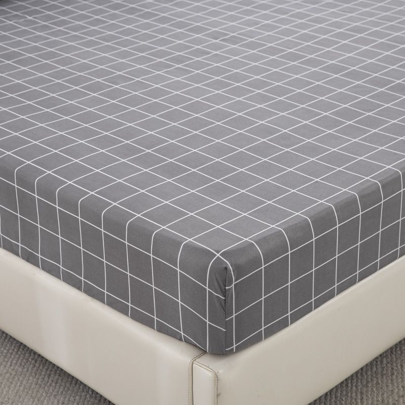 Gray Grid Checkered Mattress Cover Polyester 3D Printed Bedspread_voghion.com