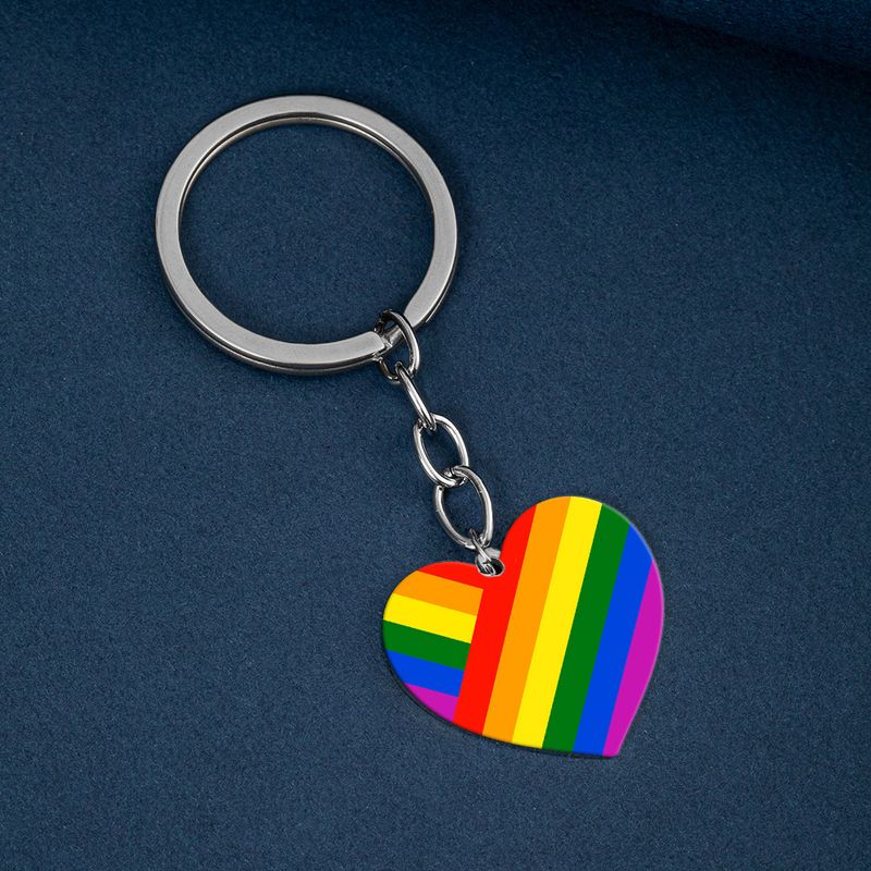 6-color rainbow flag maintainless keychain, heart-shaped color printed titanium steel backpack pendant_voghion.com