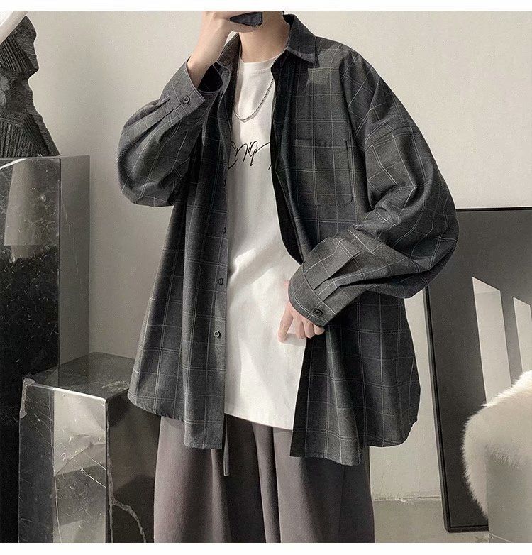 Camicia casual versatile sottile estiva da uomo a quadri retrò, versione coreana, vestiti alla moda in stile Hong Kong_voghion.com