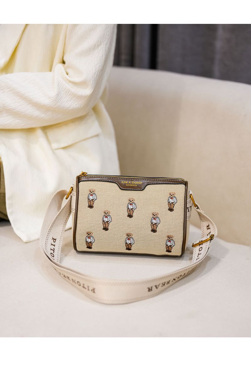 Women's Bags canvas contrast color embroidery wide shoulder strap bag _voghion.com
