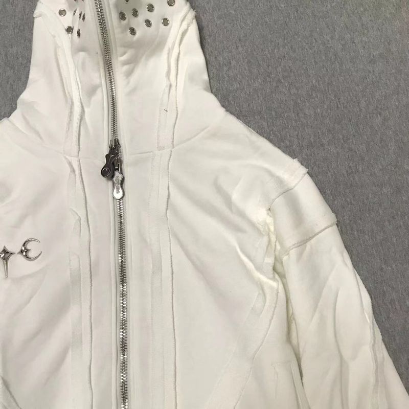 Herrenbekleidung THUG CLUB VIBE Washed Metal Zipper Masked Ninja Kapuzenjacke Kurzes Sweatshirt Herrenjacke_voghion.com