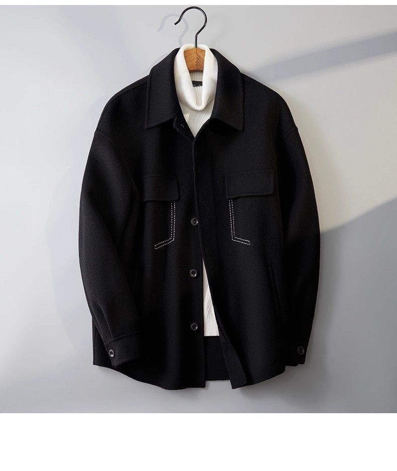 Men's 2025 New Autumn High-End Simple Versatile Jacket Short Trench Double-Sided Wool Coat_voghion.com