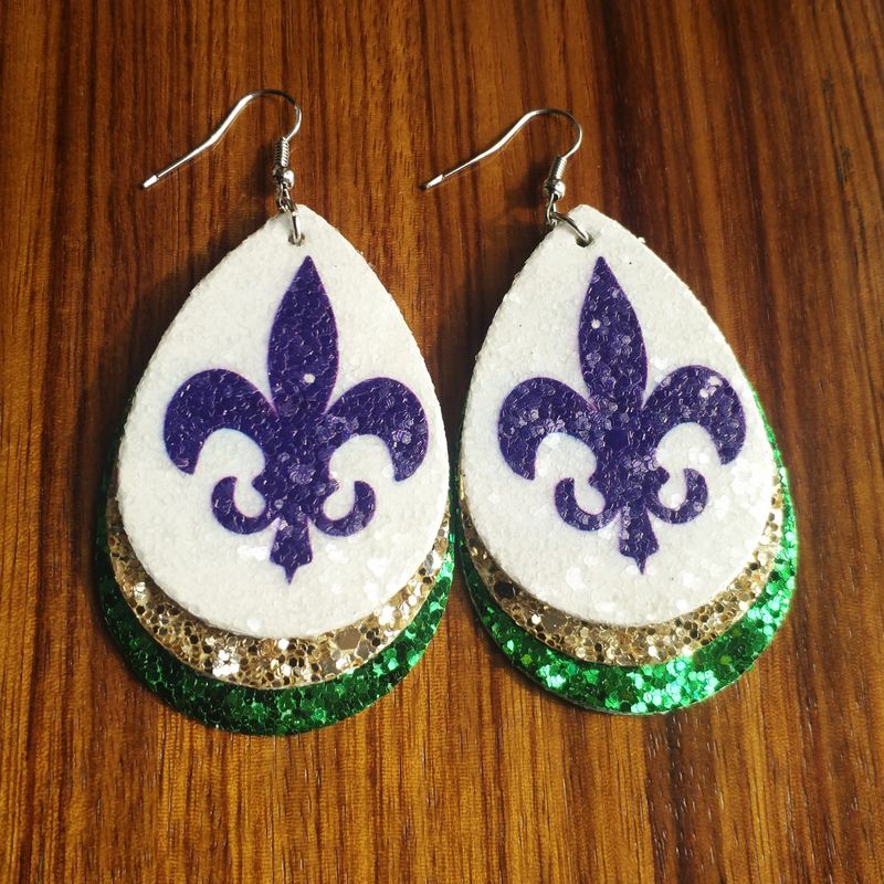 pendientes de pelota, pendientes de rugby, pendientes de pelota con purpurina y lentejuelas, pendientes de cuero de colores_voghion.com