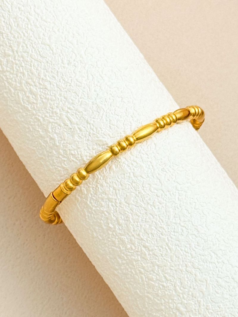 Women's Bracelets Stainless Steel High End Light Bamboo Round Bead Open Bracelet Gold Bangles_voghion.com