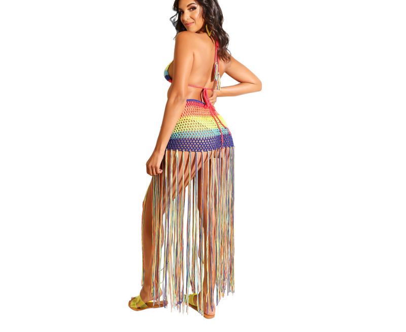 Maillot de bain sexy à franges pour femmes, couleur arc-en-ciel, fendu, ajouré, pour la plage_voghion.com