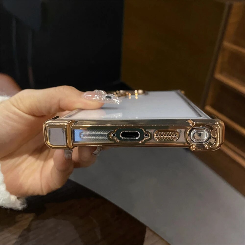 6D-plätering Transparent telefonfodral för Samsung Galaxy S24 Ultra S23 S22 Plus Elektropläterad linsfilm Luftkuddebumper_voghion.com