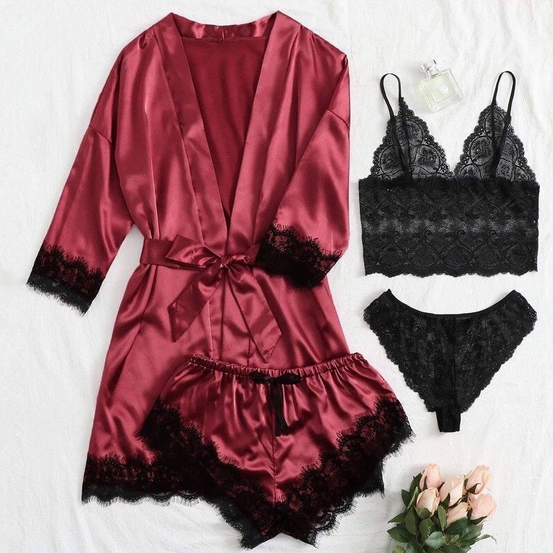 Eros Lab European And American Style Women's Pajamas Four-Piece Set Lingerie Plus Size Export Home Wear Manufacturer Lace_voghion.com