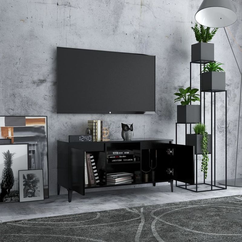 TV-Schrank Mit Metallbeinen Schwarz 103,5x35x50 Cm_voghion.com